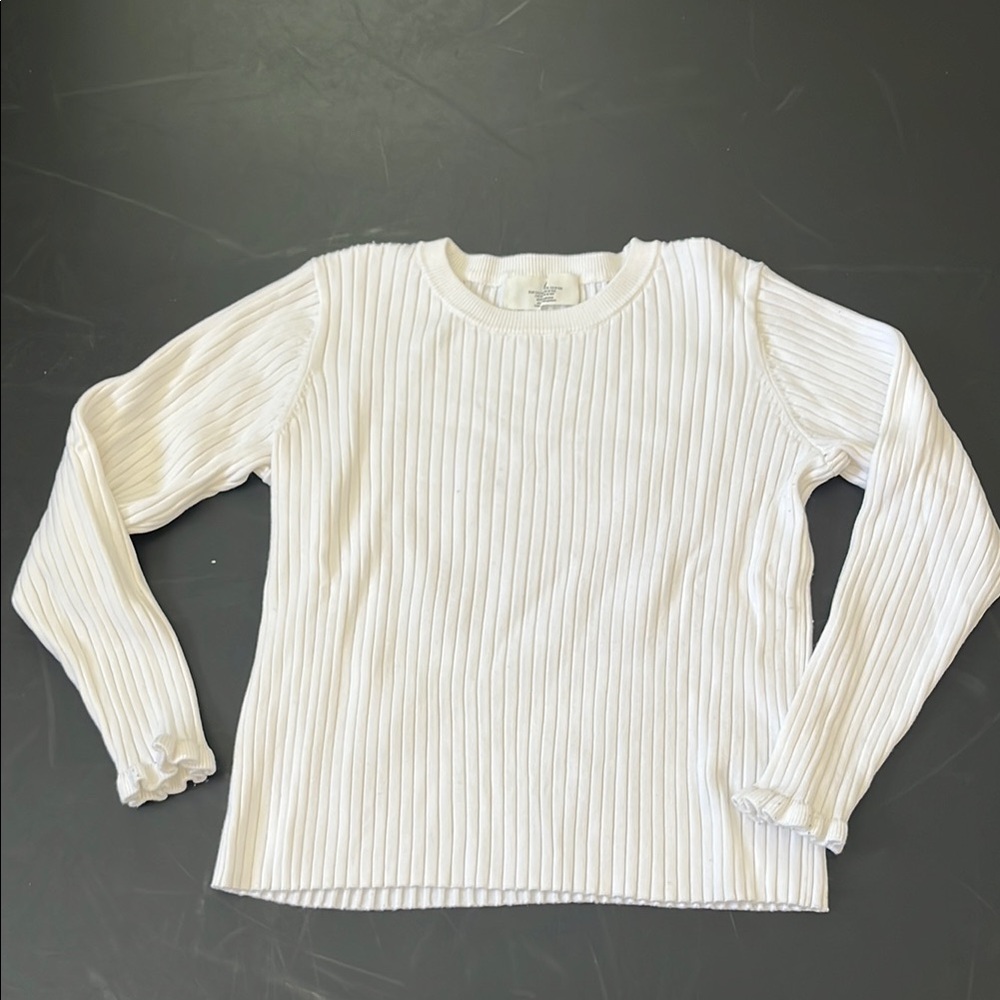 H&M Girls White Ribbed Long Sleeve Top